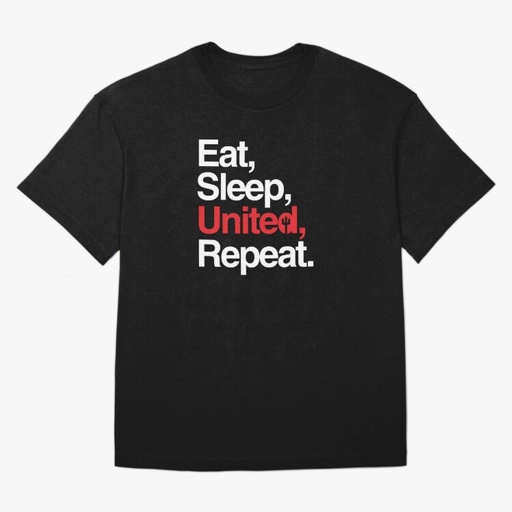 Eat, Sleep, United, Repeat - Funny Manchester United Quote Oversized T-Shirt Make the Season About FIFA World Cup 2026 for Fans of CR7 and Spain, Bringing Stadium Memories, Football Loyalty, International Chants and Championship Tradition; Great