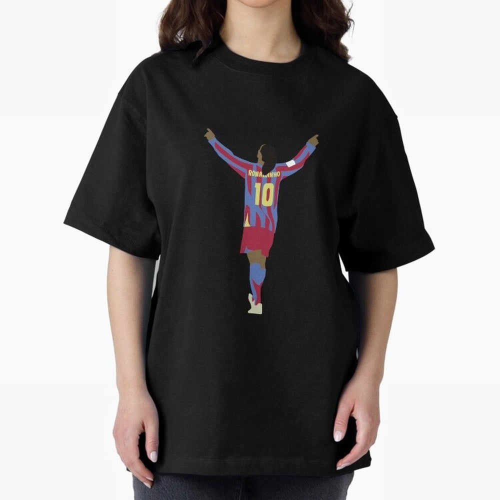 Ronaldinho FC Barcelona Oversized T-Shirt Capture FIFA World Cup 2026 Group Stage with Haaland and Mbappe, France Energy, Championship Spirit, Famous Goals, Roaring Crowds and International Football Unity; Great for Watch Parties, Sports Bars,