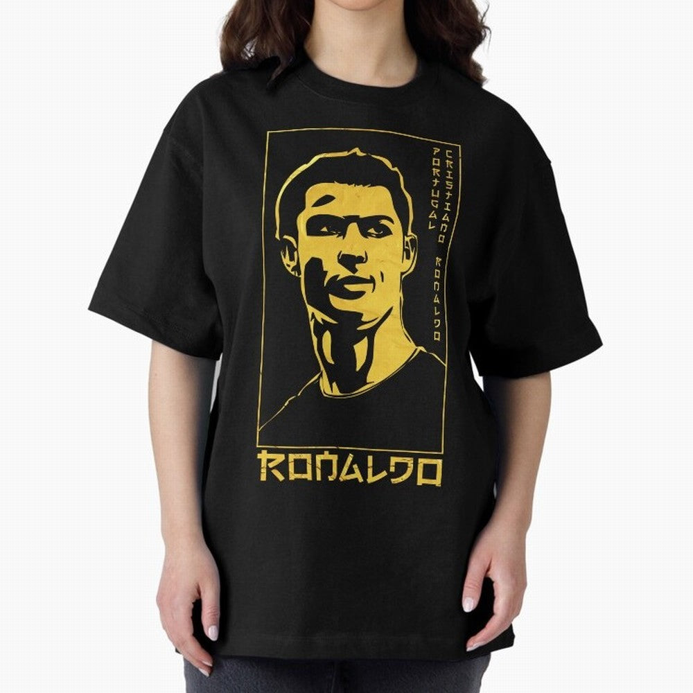 Ronaldo Golden Style Portrait art illustration Oversized T-Shirt Feel the Trophy Chase of Global Football Passion for FIFA World Cup 2026 USA Canada Mexico, with Neymar, Haaland and Cristiano Ronaldo, England and Germany, Champion Mindset, Group