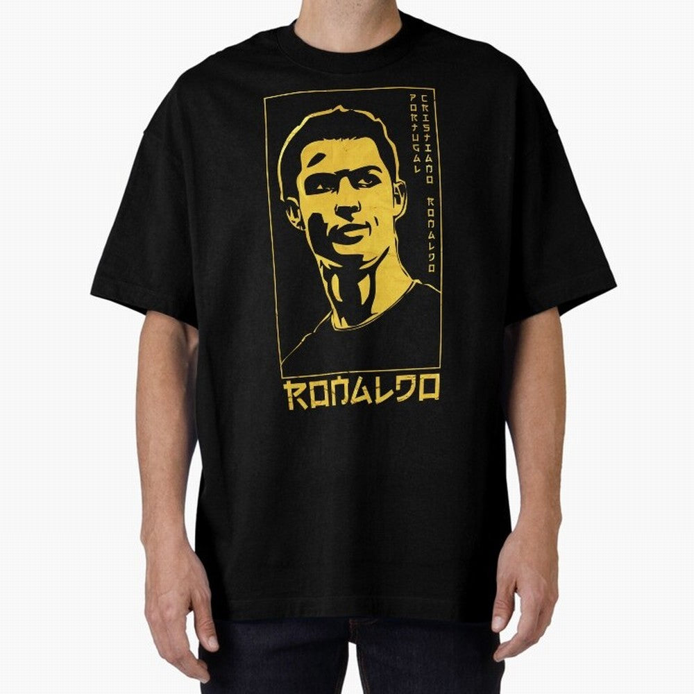 Ronaldo Golden Style Portrait art illustration Oversized T-Shirt Feel the Trophy Chase of Global Football Passion for FIFA World Cup 2026 USA Canada Mexico, with Neymar, Haaland and Cristiano Ronaldo, England and Germany, Champion Mindset, Group