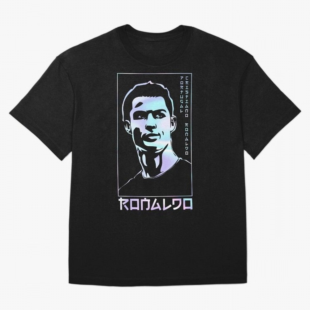 Ronaldo holographic Style Portrait art illustration Oversized T-Shirt Celebrate Classic Football Spirit in Match Day Hype around FIFA World Cup 2026, Neymar, Haaland and Cristiano Ronaldo, Brazil, Portugal and Argentina, Worldwide Fan Energy,