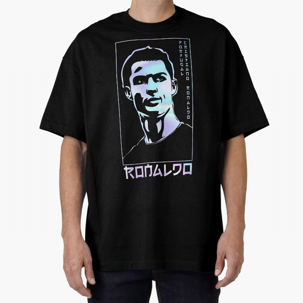 Ronaldo holographic Style Portrait art illustration Oversized T-Shirt Celebrate Classic Football Spirit in Match Day Hype around FIFA World Cup 2026, Neymar, Haaland and Cristiano Ronaldo, Brazil, Portugal and Argentina, Worldwide Fan Energy,