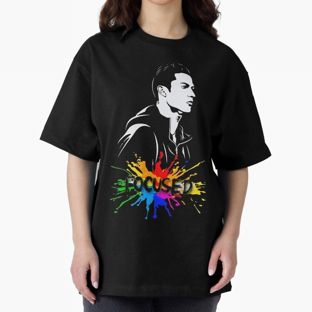 Christiano Ronaldo Focused Oversized T-Shirt Show Up for the Glory of Global Football Passion for FIFA World Cup 2026 USA Canada Mexico, Built around Messi, CR7 and Mbappe, Portugal, Spain and Germany, Football History, Final Match Energy, Crowd