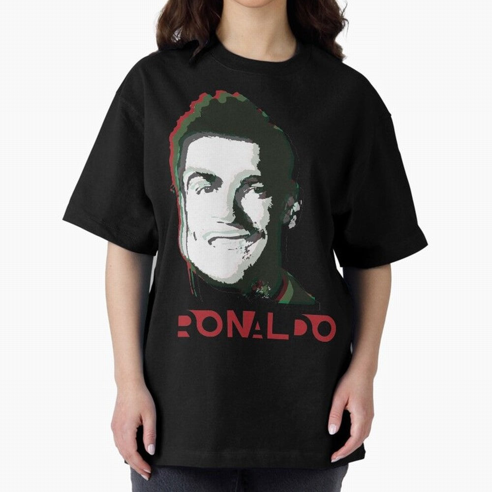 Portugal Football Captain Cristiano Ronaldo 3D Anaglyph Portrait Oversized T-Shirt Live the Energy of FIFA World Cup 2026 Spirit, Capturing Argentina, France and Brazil, Neymar, Retro Football Energy, Iconic Rivalries, Trophy Chase Drama and