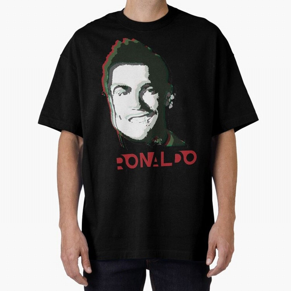 Portugal Football Captain Cristiano Ronaldo 3D Anaglyph Portrait Oversized T-Shirt Live the Energy of FIFA World Cup 2026 Spirit, Capturing Argentina, France and Brazil, Neymar, Retro Football Energy, Iconic Rivalries, Trophy Chase Drama and