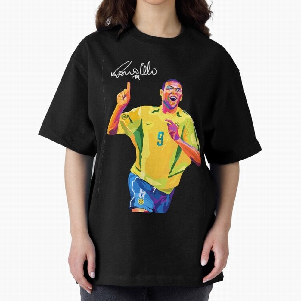 Ronaldo Nazario Pop Art Oversized T-Shirt Celebrate Match Day Hype around FIFA World Cup 2026, Messi and Cristiano Ronaldo, England, France and Netherlands, Vintage Soccer Flavor, Modern Football Stars, National Flags and Final Night Emotion; Ideal