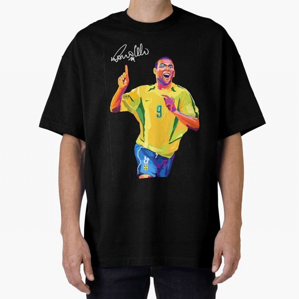 Ronaldo Nazario Pop Art Oversized T-Shirt Celebrate Match Day Hype around FIFA World Cup 2026, Messi and Cristiano Ronaldo, England, France and Netherlands, Vintage Soccer Flavor, Modern Football Stars, National Flags and Final Night Emotion; Ideal