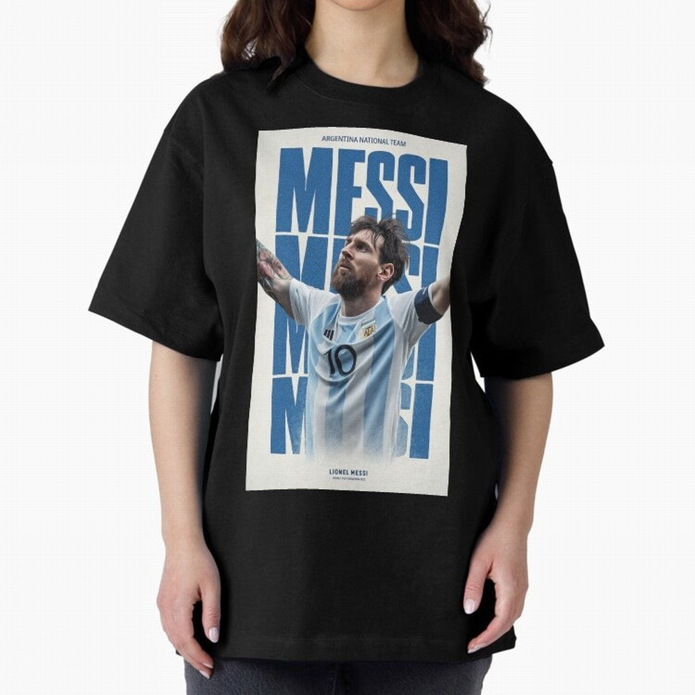 Messi Champion Graphic Oversized T-Shirt Bring Retro Soccer Energy to FIFA World Cup 2026 Spirit, Highlighting Spain, CR7, Stadium Chants, National Pride, Trophy Dreams and Unforgettable Football Memories; Made for Collectors Who Enjoy Iconic