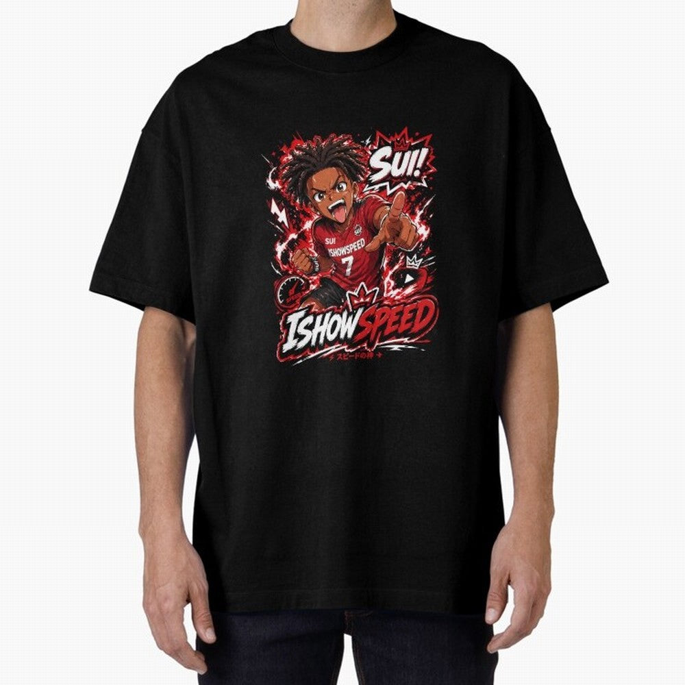 I Show Speed SUI Anime poster | Hype art Red Black Streewear Oversized T-Shirt Show Your Love for FIFA World Cup 2026 USA Canada Mexico with CR7 and Messi, England, France and Netherlands Energy, Soccer Culture, Superstar Moments, National Team