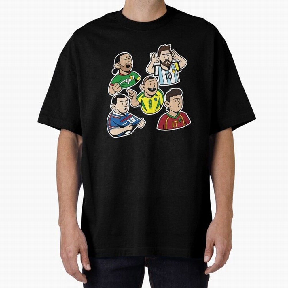 Soccer players Oversized T-Shirt Represent Global Football Passion for FIFA World Cup 2026 USA Canada Mexico, Inspired by Messi, CR7 and Mbappe, Portugal, Worldwide Fan Energy, Dramatic Goals, Stadium Lights and Championship Celebrations; Ideal for