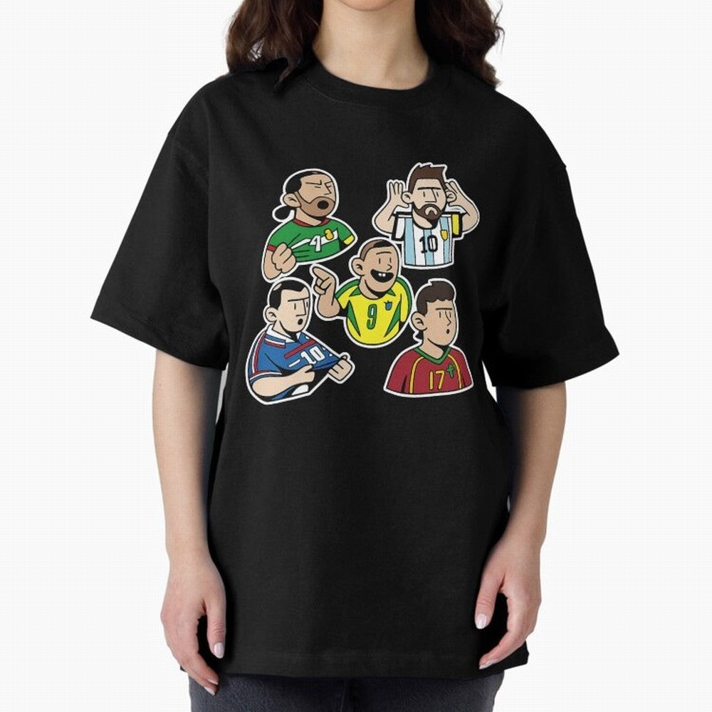 Soccer players Oversized T-Shirt Represent Global Football Passion for FIFA World Cup 2026 USA Canada Mexico, Inspired by Messi, CR7 and Mbappe, Portugal, Worldwide Fan Energy, Dramatic Goals, Stadium Lights and Championship Celebrations; Ideal for