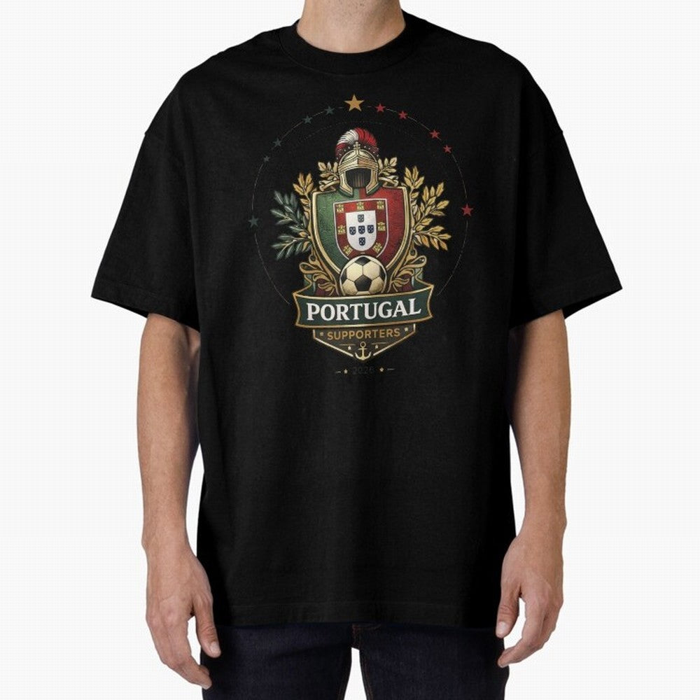 Portugal 2026 Football Crest ¨C Portuguese Soccer Supporters Pride Design Oversized T-Shirt Join Supporters Worldwide for the FIFA World Cup 2026 Journey through Haaland and Mbappe Highlights, Brazil, Portugal and Argentina Pride, Football Festival