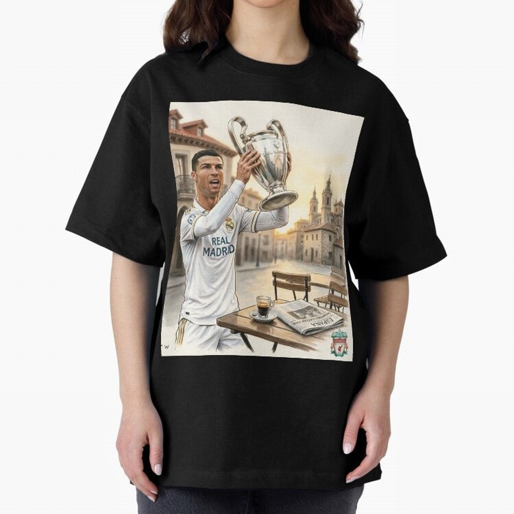 Madrid Oversized T-Shirt Celebrate Fan Culture around FIFA World Cup 2026 Group Stage for Fans of Cristiano Ronaldo and Argentina and Brazil, Bringing Soccer Culture, Superstar Moments, National Team Dreams and Competitive Fire; Ideal for Fans Who
