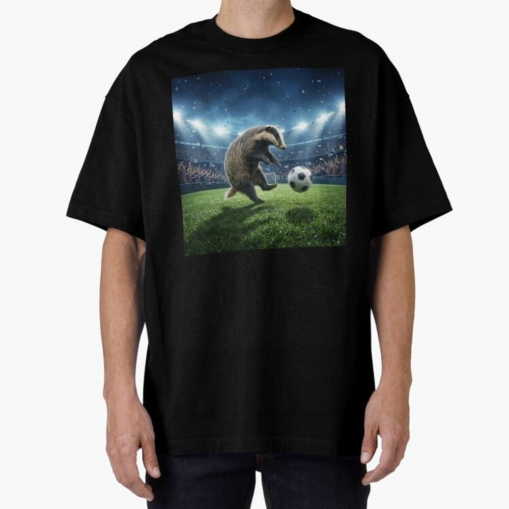 Dynamic Badger Plays Soccer Like Ronaldo Oversized T-Shirt Bring Bold Fan Energy to FIFA World Cup 2026 USA Canada Mexico for Fans of Cristiano Ronaldo and Spain, Bringing Retro Football Energy, Iconic Rivalries, Trophy Chase Drama and Stadium