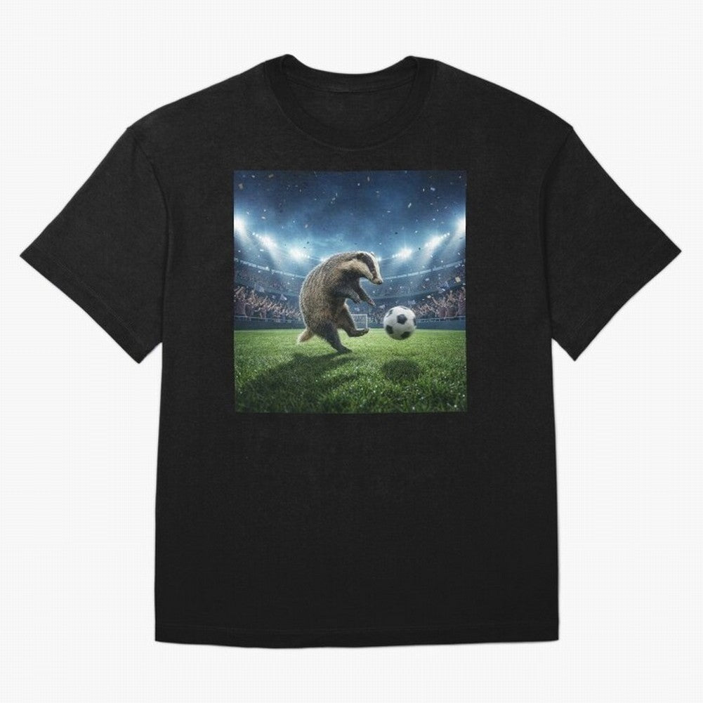 Dynamic Badger Plays Soccer Like Ronaldo Oversized T-Shirt Bring Bold Fan Energy to FIFA World Cup 2026 USA Canada Mexico for Fans of Cristiano Ronaldo and Spain, Bringing Retro Football Energy, Iconic Rivalries, Trophy Chase Drama and Stadium