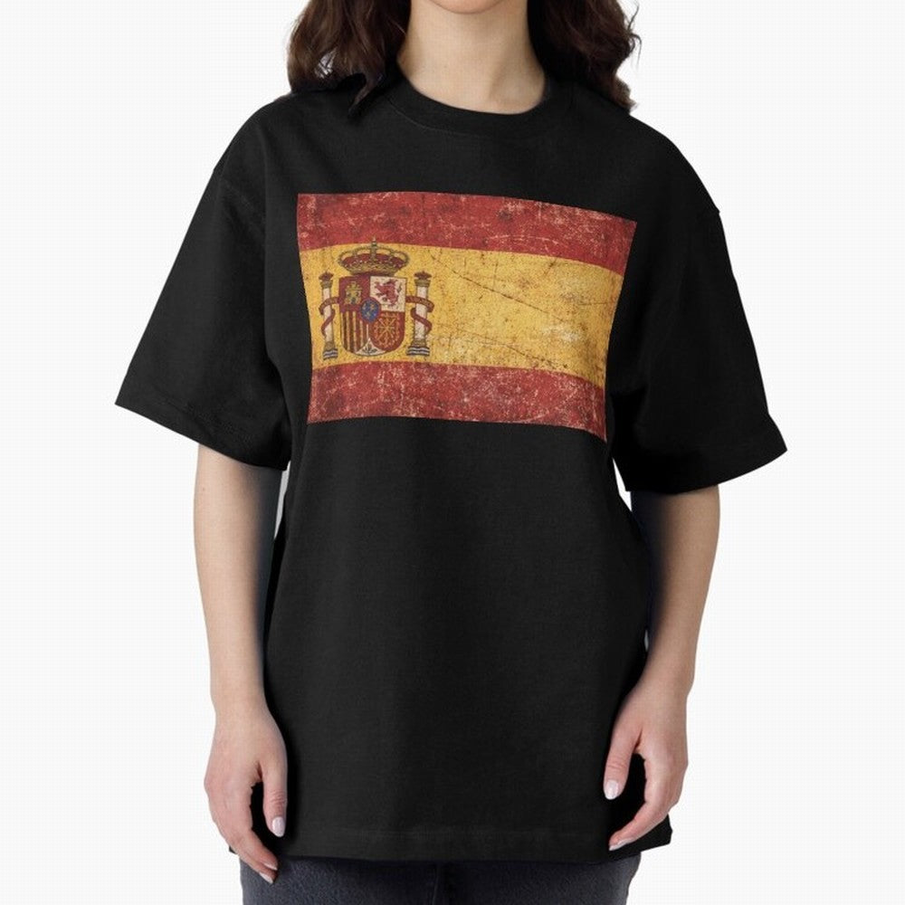 Vintage Distressed Spanish Flag Oversized T-Shirt Celebrate Every Goal in FIFA World Cup 2026 USA Canada Mexico for Fans of Haaland and Mbappe and Argentina, France and Brazil, Bringing Tournament Hype, Historic Matchups, Family Viewing Parties and