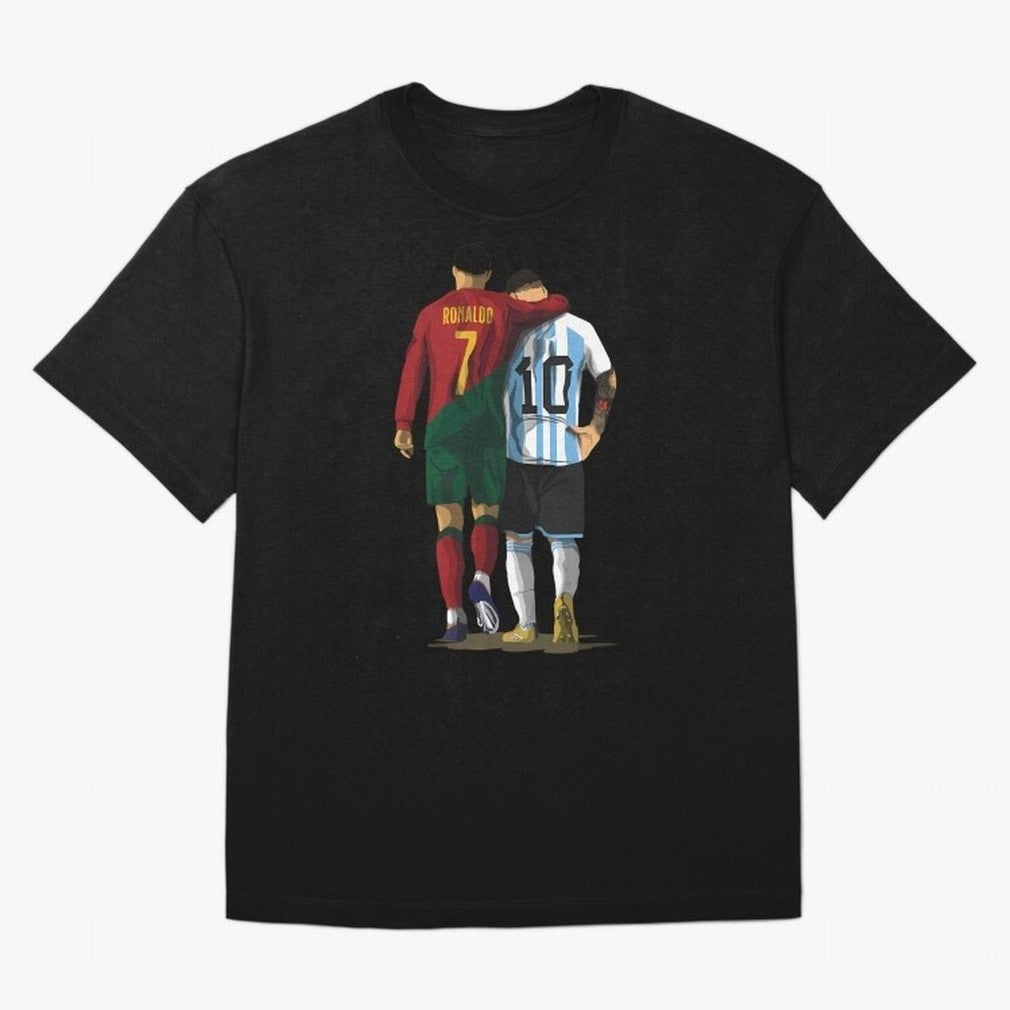 Messi Ronaldo Chit Chat Illustration Oversized T-Shirt Turn Every Weekend Toward FIFA World Cup 2026 Filled with Messi, Brazil Energy, Retro Football Energy, Iconic Rivalries, Trophy Chase Drama and Stadium Atmosphere; Ideal for Fans Who Follow