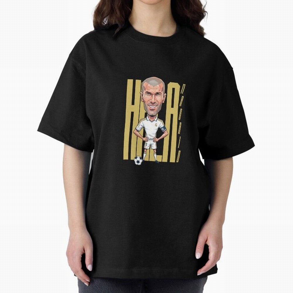 Caricature of Zin¨¦dine Zidane Hala Madrid Oversized T-Shirt Relive the FIFA World Cup 2026 USA Canada Mexico Journey through Neymar, Haaland and Cristiano Ronaldo Highlights, Argentina, France and Brazil Pride, Stadium Chants, National Pride,