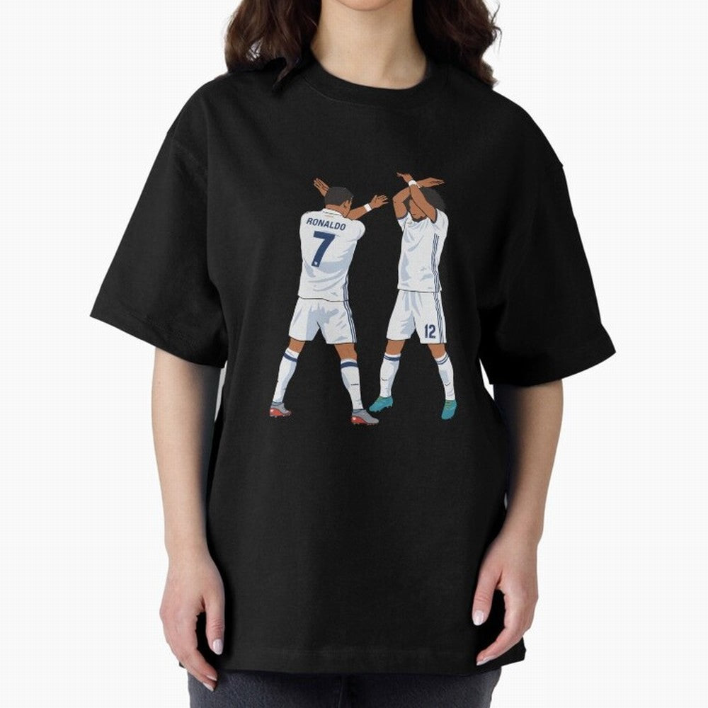 Ronaldo Madrid Celebration Duo Oversized T-Shirt Follow FIFA World Cup 2026 Group Stage Spirit, Centered on Netherlands, Messi, CR7 and Mbappe, Supporter Pride, Iconic Celebrations, Legendary Names and Global Match Day Energy; Made for Collectors