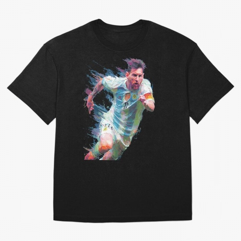 Messi in action Graphic Paint poster design Oversized T-Shirt Cheer for the FIFA World Cup 2026 Group Stage Journey through Mbappe Highlights, Portugal Pride, Global Supporter Spirit, Legendary Goals, National Colors and Tournament Celebration;