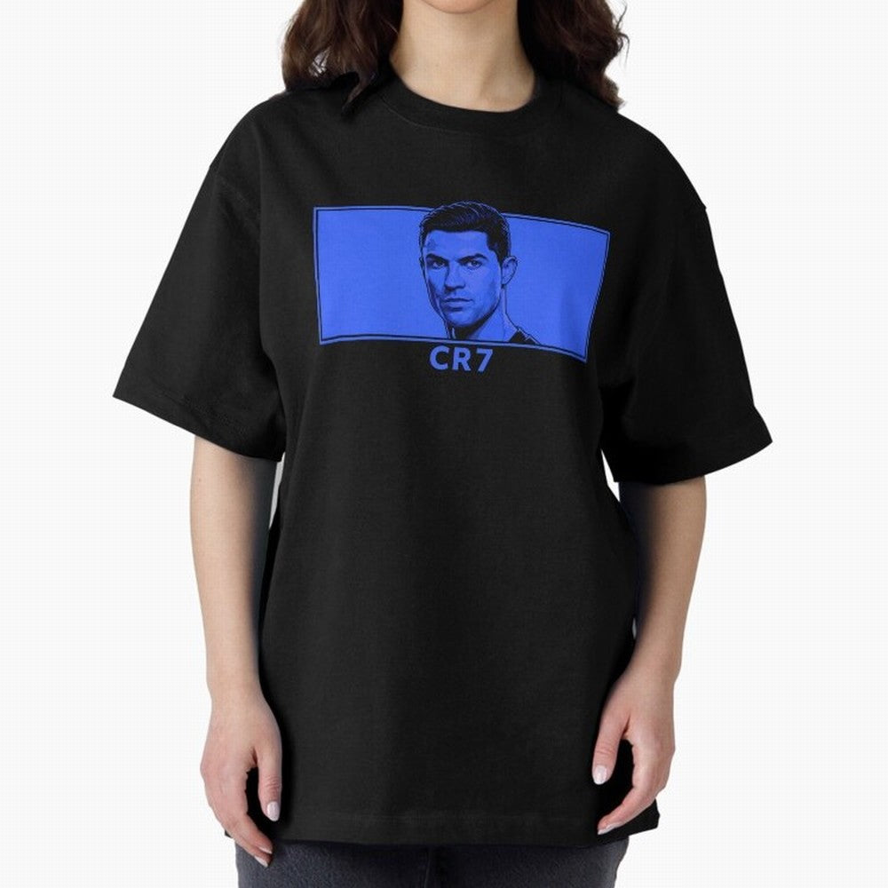 Ronaldo CR7 Blue Vector Portrait - Pop Comic Oversized T-Shirt Honor Champions and Dreams in FIFA World Cup 2026 Spirit, Built around England, France and Netherlands, CR7 and Messi, Stadium Chants, National Pride, Trophy Dreams and Unforgettable