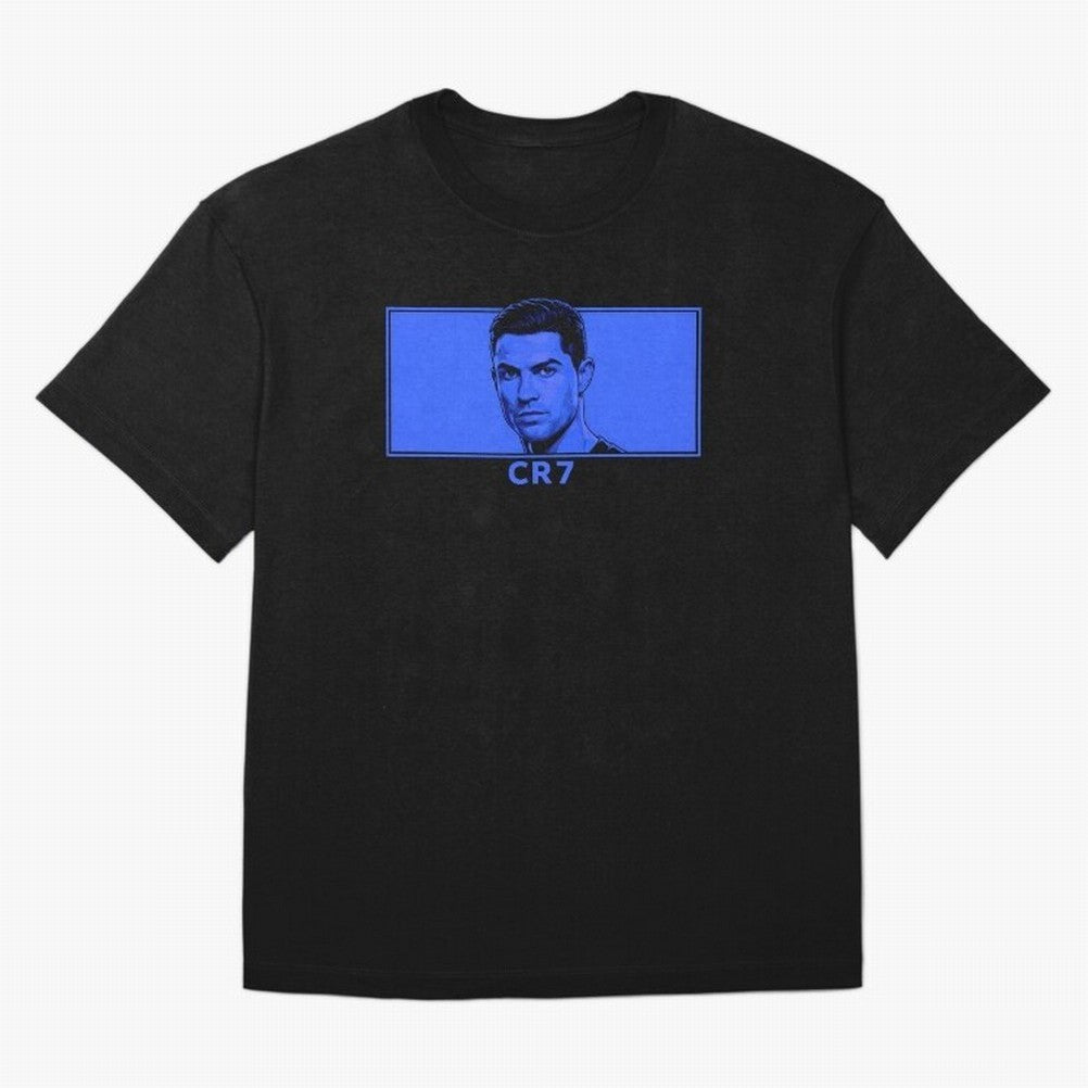Ronaldo CR7 Blue Vector Portrait - Pop Comic Oversized T-Shirt Honor Champions and Dreams in FIFA World Cup 2026 Spirit, Built around England, France and Netherlands, CR7 and Messi, Stadium Chants, National Pride, Trophy Dreams and Unforgettable