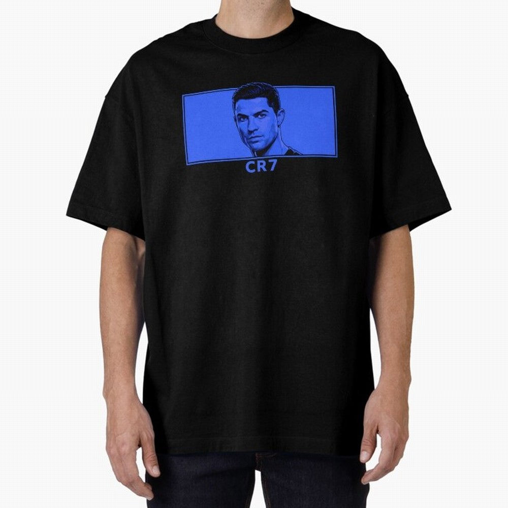 Ronaldo CR7 Blue Vector Portrait - Pop Comic Oversized T-Shirt Honor Champions and Dreams in FIFA World Cup 2026 Spirit, Built around England, France and Netherlands, CR7 and Messi, Stadium Chants, National Pride, Trophy Dreams and Unforgettable