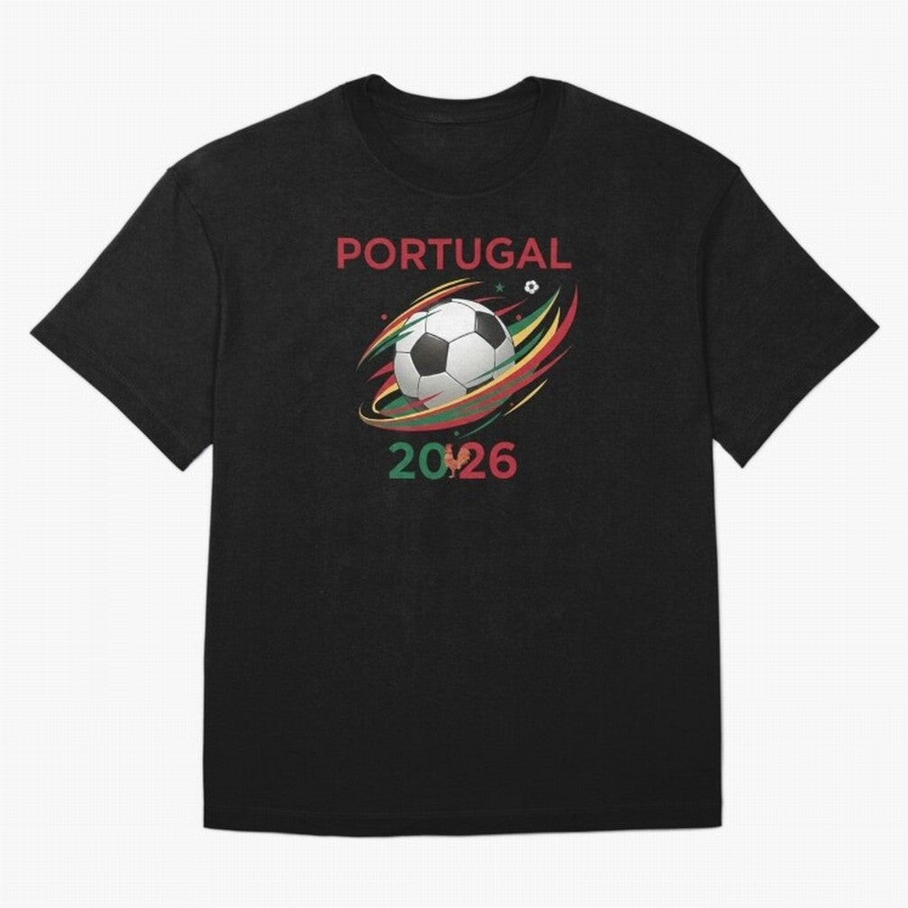 Camiseta Portugal 2026 - Bola de Futebol e Design Galo de Barcelos. Oversized T-Shirt Bring Global Tournament Vibes to the FIFA World Cup 2026 Journey through Haaland and Mbappe Highlights, Germany Pride, Football Festival Excitement, Trophy
