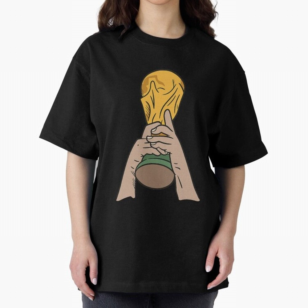 Trophy Oversized T-Shirt Honor the Beautiful Game during FIFA World Cup 2026 Driven by CR7 and Messi, Netherlands Energy, Championship Spirit, Famous Goals, Roaring Crowds and International Football Unity; Great for Supporters Who Love Legendary