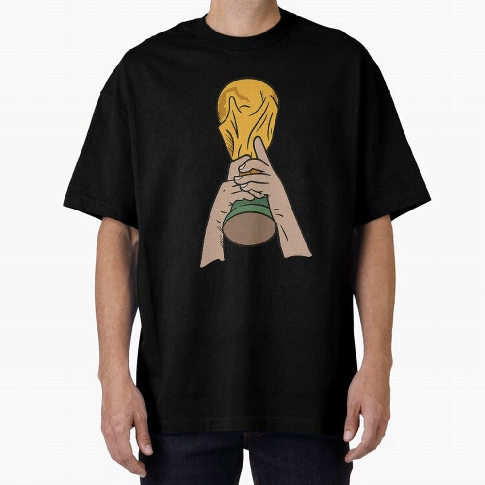 Trophy Oversized T-Shirt Honor the Beautiful Game during FIFA World Cup 2026 Driven by CR7 and Messi, Netherlands Energy, Championship Spirit, Famous Goals, Roaring Crowds and International Football Unity; Great for Supporters Who Love Legendary