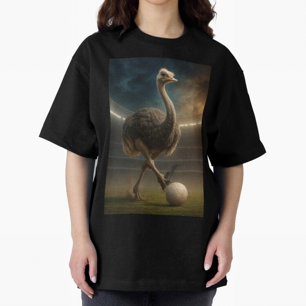 Ostrich Plays Soccer Oversized T-Shirt Celebrate Fan Favorites in FIFA World Cup 2026 Inspired by Haaland and Mbappe, Brazil, Portugal and Argentina Energy, Football History, Final Match Energy, Crowd Noise and Once in a Lifetime Moments; Created