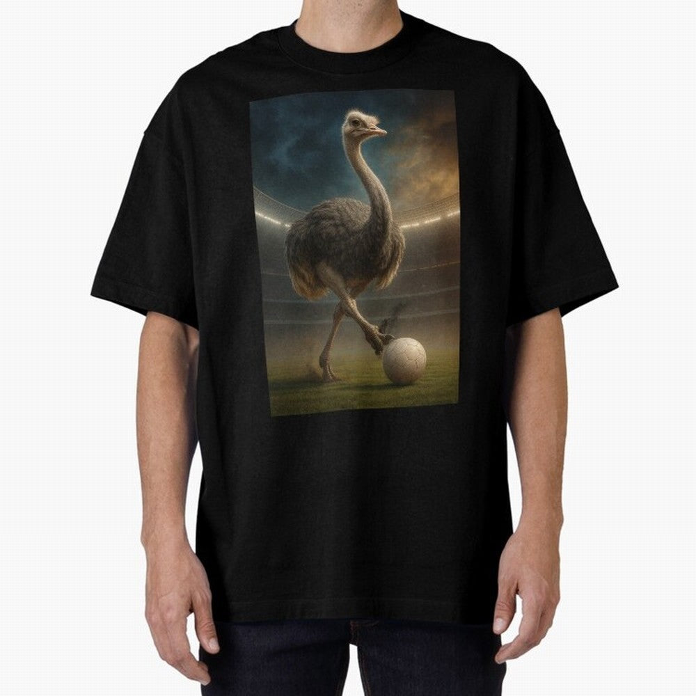 Ostrich Plays Soccer Oversized T-Shirt Celebrate Fan Favorites in FIFA World Cup 2026 Inspired by Haaland and Mbappe, Brazil, Portugal and Argentina Energy, Football History, Final Match Energy, Crowd Noise and Once in a Lifetime Moments; Created