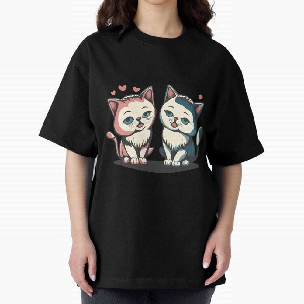 Two Funny Cats with Ronaldo Vibes ¨C Cute Football & Animal Art Oversized T-Shirt Follow FIFA World Cup 2026 Group Stage for Fans of Mbappe and Argentina, Bringing Stadium Memories, Football Loyalty, International Chants and Championship Tradition;