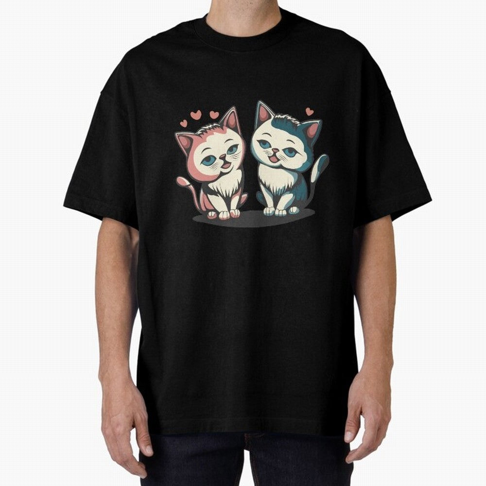 Two Funny Cats with Ronaldo Vibes ¨C Cute Football & Animal Art Oversized T-Shirt Follow FIFA World Cup 2026 Group Stage for Fans of Mbappe and Argentina, Bringing Stadium Memories, Football Loyalty, International Chants and Championship Tradition;