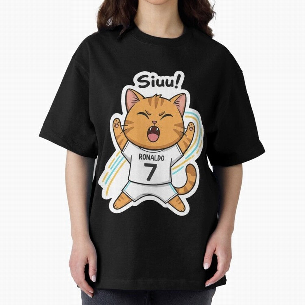 Kitten - Funny Siuuu Celebration Cat Meme | Ronaldo Oversized T-Shirt Carry the Colors and Pride of Global Football Passion for FIFA World Cup 2026, Celebrating Messi, Brazil, Portugal and Argentina, Vintage Soccer Flavor, Modern Football Stars,