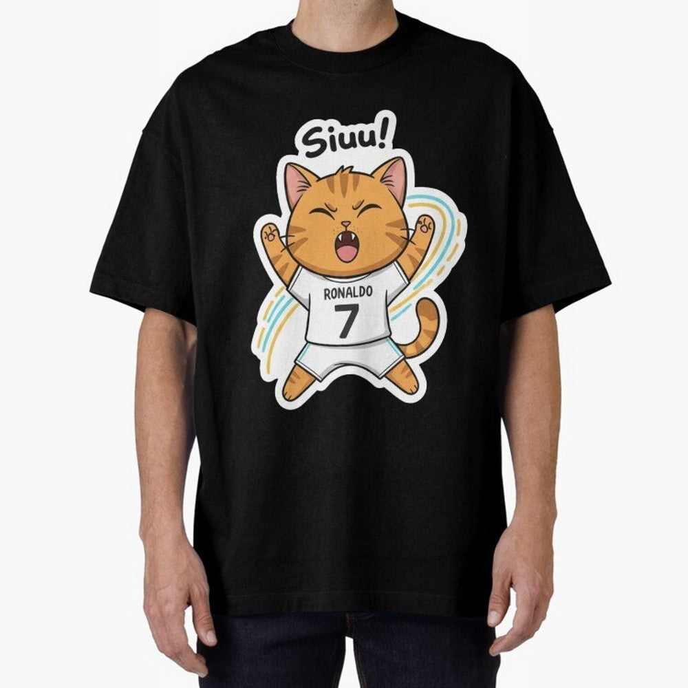 Kitten - Funny Siuuu Celebration Cat Meme | Ronaldo Oversized T-Shirt Carry the Colors and Pride of Global Football Passion for FIFA World Cup 2026, Celebrating Messi, Brazil, Portugal and Argentina, Vintage Soccer Flavor, Modern Football Stars,