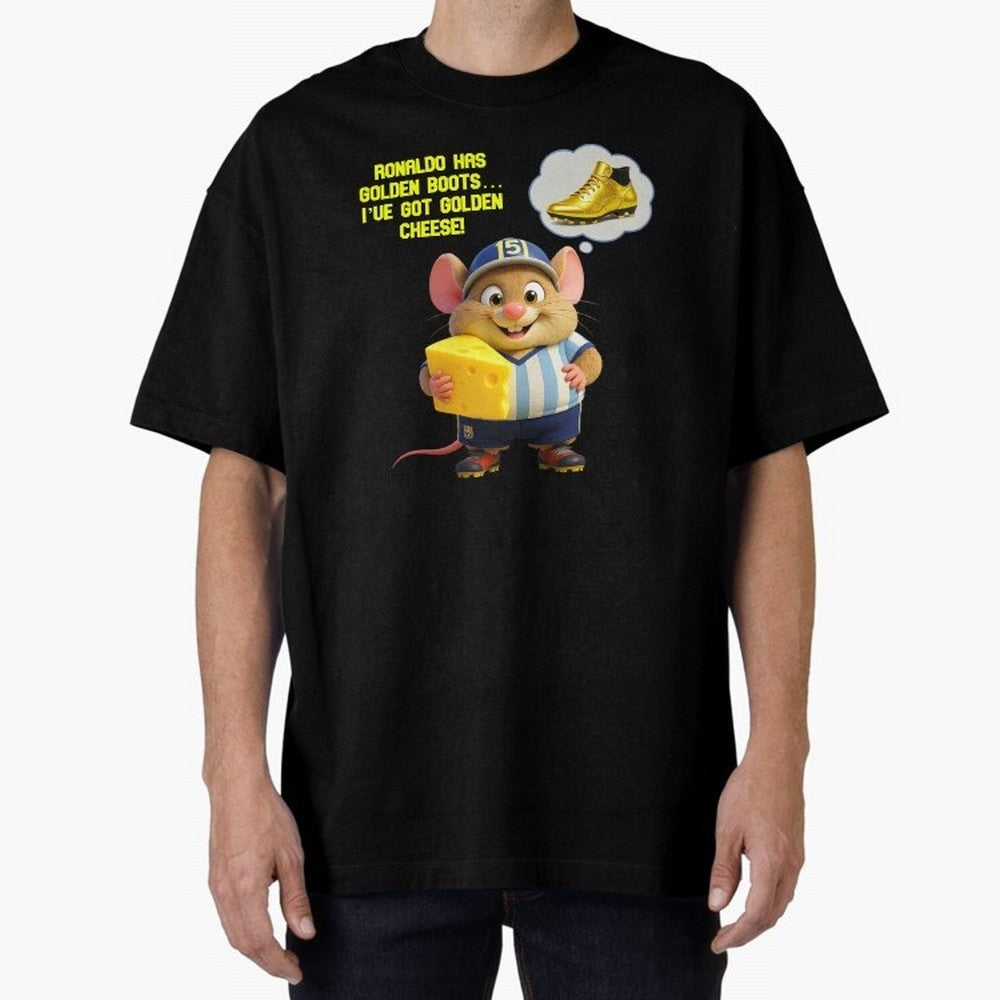 Zippy¡¯s Golden Cheese vs Ronaldo Oversized T-Shirt Stand with the FIFA World Cup 2026 Journey through Messi and Cristiano Ronaldo Highlights, Germany Pride, Championship Spirit, Famous Goals, Roaring Crowds and International Football Unity; Built