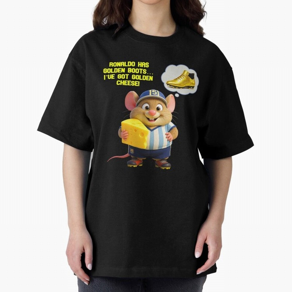 Zippy¡¯s Golden Cheese vs Ronaldo Oversized T-Shirt Stand with the FIFA World Cup 2026 Journey through Messi and Cristiano Ronaldo Highlights, Germany Pride, Championship Spirit, Famous Goals, Roaring Crowds and International Football Unity; Built