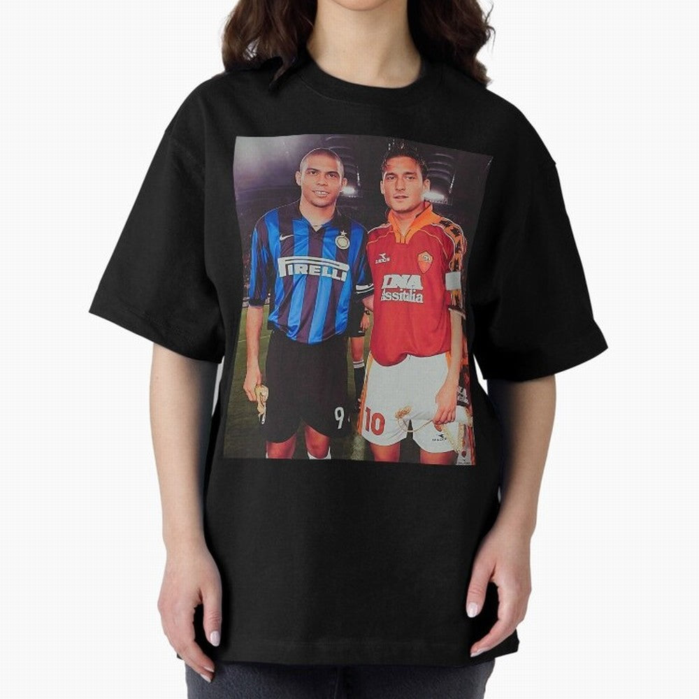 Clash of Class. Francesco Totti and Ronaldo Nazario sometime in the 90s. Oversized T-Shirt Show Match Day Excitement for the FIFA World Cup 2026 USA Canada Mexico Journey through Haaland and Mbappe Highlights, France Pride, Championship Spirit,