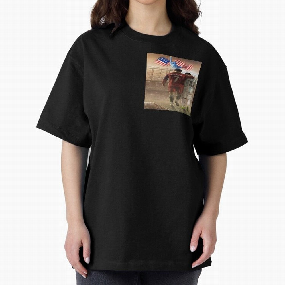 Ronaldo & messi 7_10 football USA sports top quality redbubble Oversized T-Shirt Celebrate Every Goal in FIFA World Cup 2026 USA Canada Mexico for Fans of Mbappe and Brazil, Bringing Football History, Final Match Energy, Crowd Noise and Once in a