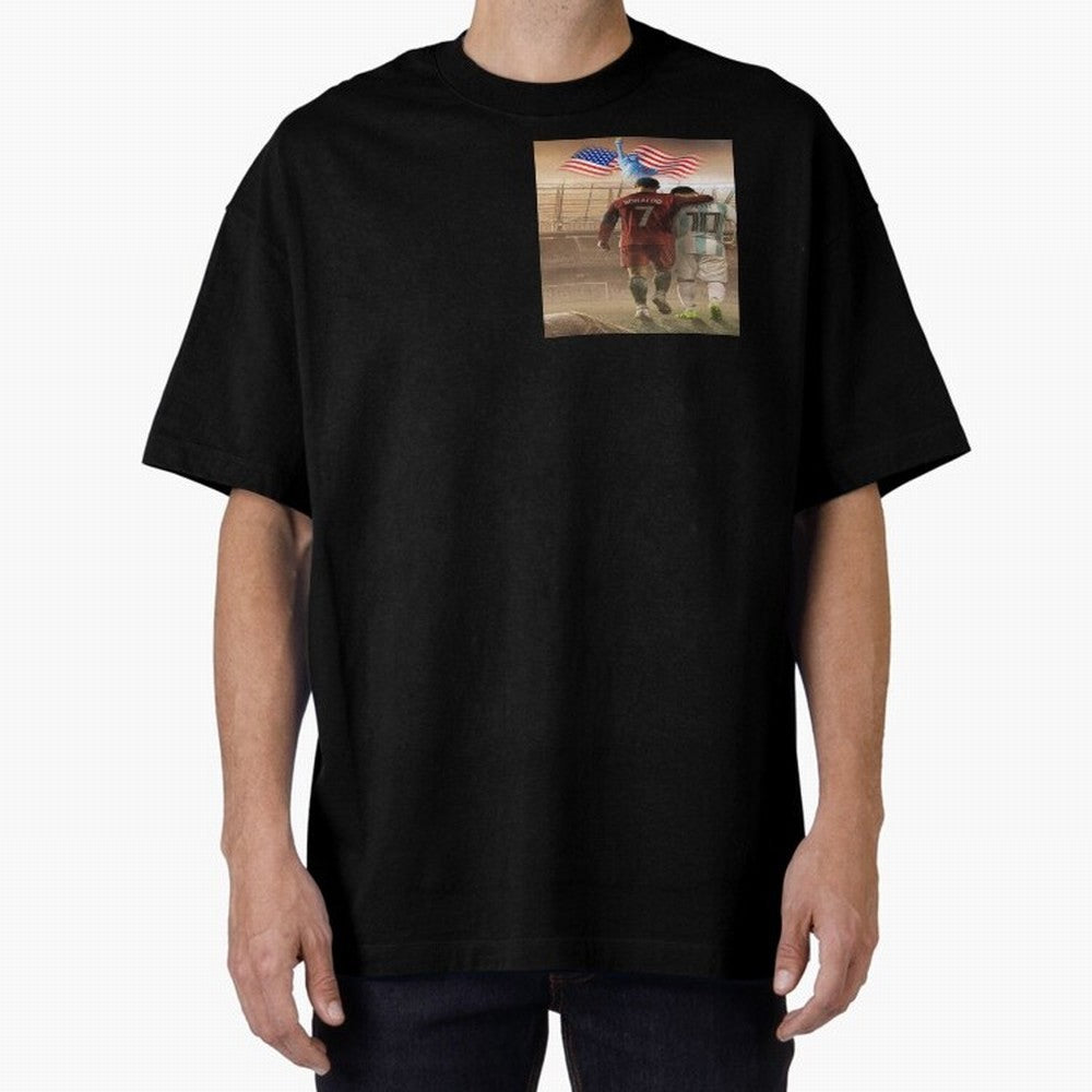 Ronaldo & messi 7_10 football USA sports top quality redbubble Oversized T-Shirt Celebrate Every Goal in FIFA World Cup 2026 USA Canada Mexico for Fans of Mbappe and Brazil, Bringing Football History, Final Match Energy, Crowd Noise and Once in a