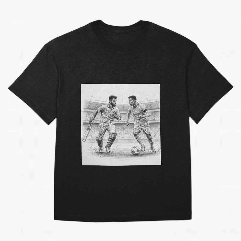 Virat and Ronaldo Oversized T-Shirt Celebrate the Magic of FIFA World Cup 2026 USA Canada Mexico with Mbappe and Neymar, Portugal, Spain and Germany Energy, Championship Spirit, Famous Goals, Roaring Crowds and International Football Unity; Ideal