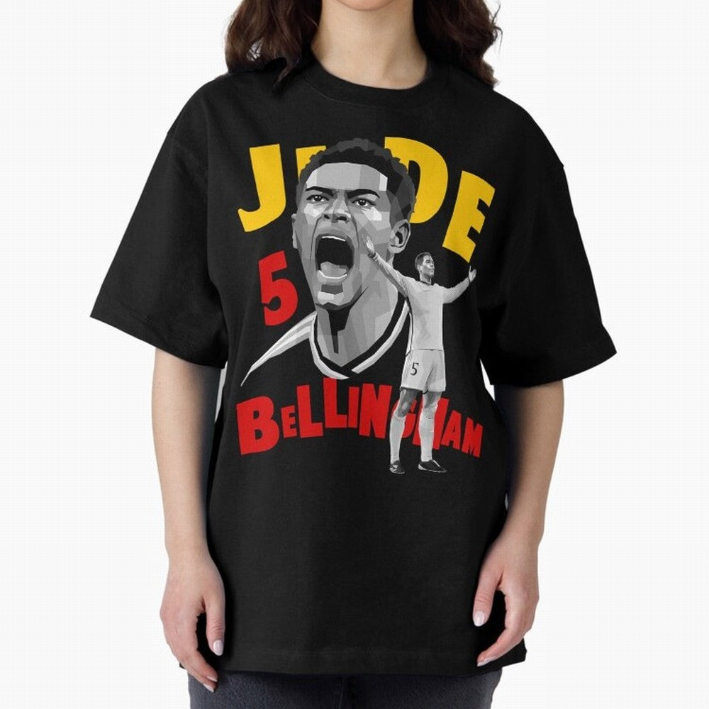 Jude Bellingham Oversized T-Shirt Fuel Match Day Hype around FIFA World Cup 2026, Messi, Portugal, Spain and Germany, Global Supporter Spirit, Legendary Goals, National Colors and Tournament Celebration; Great for Watch Parties, Sports Bars, Family
