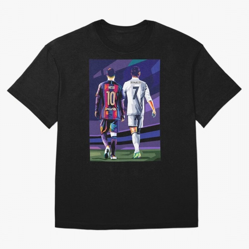 Ronaldo And Messi Oversized T-Shirt Honor Football Greatness during FIFA World Cup 2026 Group Stage Driven by CR7, England and Germany Energy, Football Festival Excitement, Trophy Ambitions, Country Rivalries and Star Player Buzz; Great for