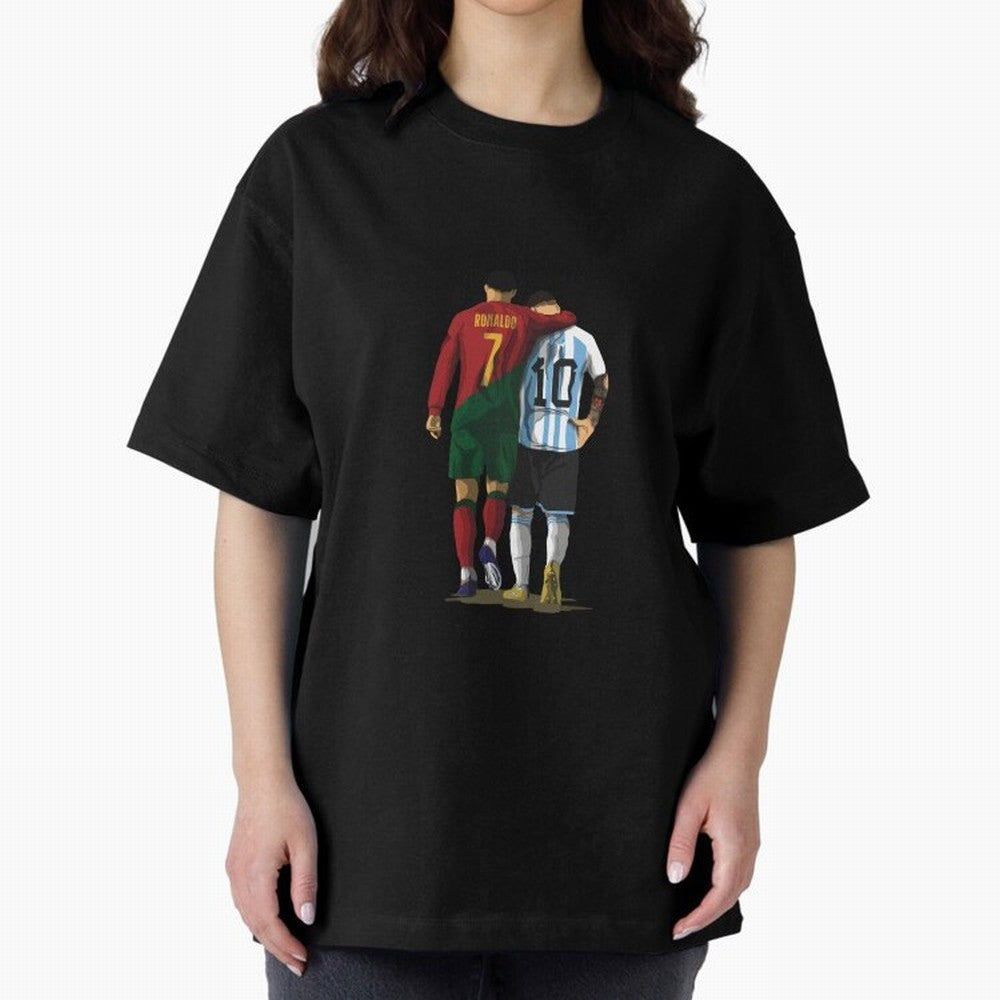 Messi Ronaldo Chit Chat Illustration Classic Oversized T-Shirt Show Your Stadium Side during the FIFA World Cup 2026 Journey through Haaland and Mbappe Highlights, England and Germany Pride, Tournament Hype, Historic Matchups, Family Viewing