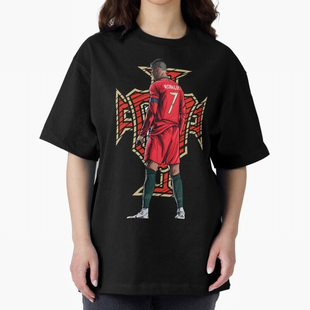 Portugal Ronaldo No.7 Artwork For Soccer Fans, Gift For Football Supporters Oversized T-Shirt Join Global Football Passion for FIFA World Cup 2026 USA Canada Mexico, Centered on CR7 and Messi, Portugal, Sports Nostalgia, International Competition,