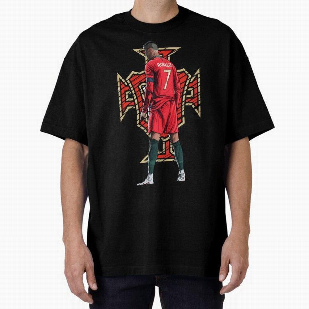 Portugal Ronaldo No.7 Artwork For Soccer Fans, Gift For Football Supporters Oversized T-Shirt Join Global Football Passion for FIFA World Cup 2026 USA Canada Mexico, Centered on CR7 and Messi, Portugal, Sports Nostalgia, International Competition,