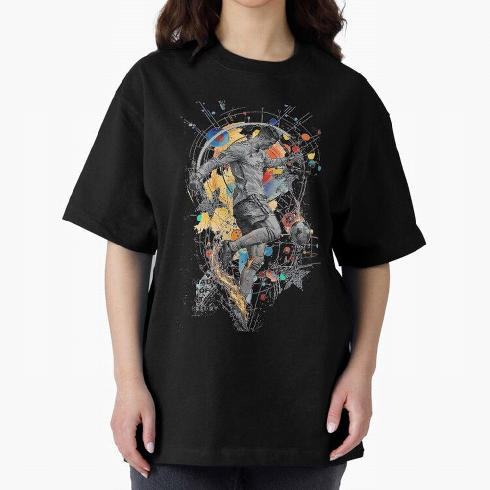Cosmic Ronaldo Made of Star Stuff Artwork For Football Fans Gift For Soccer Enthusiasts Oversized T-Shirt Wear the Spirit of FIFA World Cup 2026 Spirit, Highlighting England and Germany, CR7, Supporter Pride, Iconic Celebrations, Legendary Names