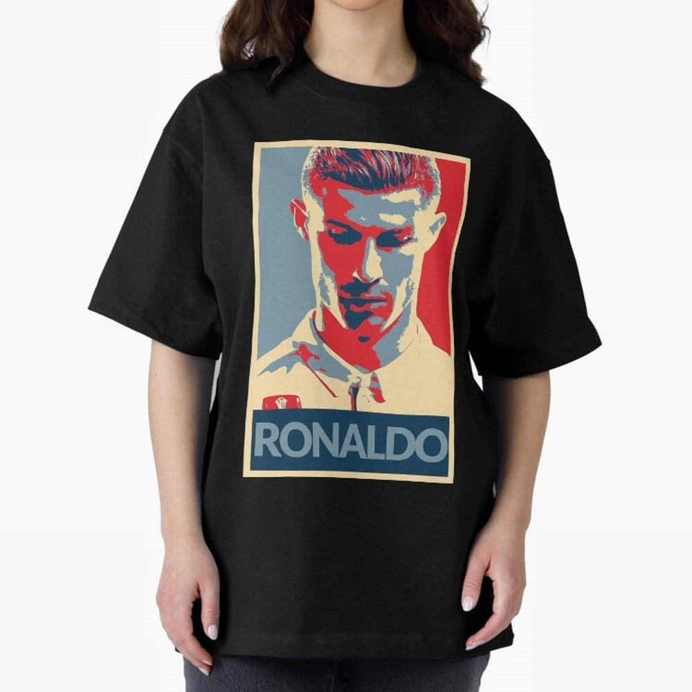 Ronaldo Poster Style Pop Art Design For Football Fans Gift For Soccer Enthusiasts Oversized T-Shirt Fuel Global Football Passion for FIFA World Cup 2026, Centered on Haaland, England, France and Netherlands, Tournament Hype, Historic Matchups,
