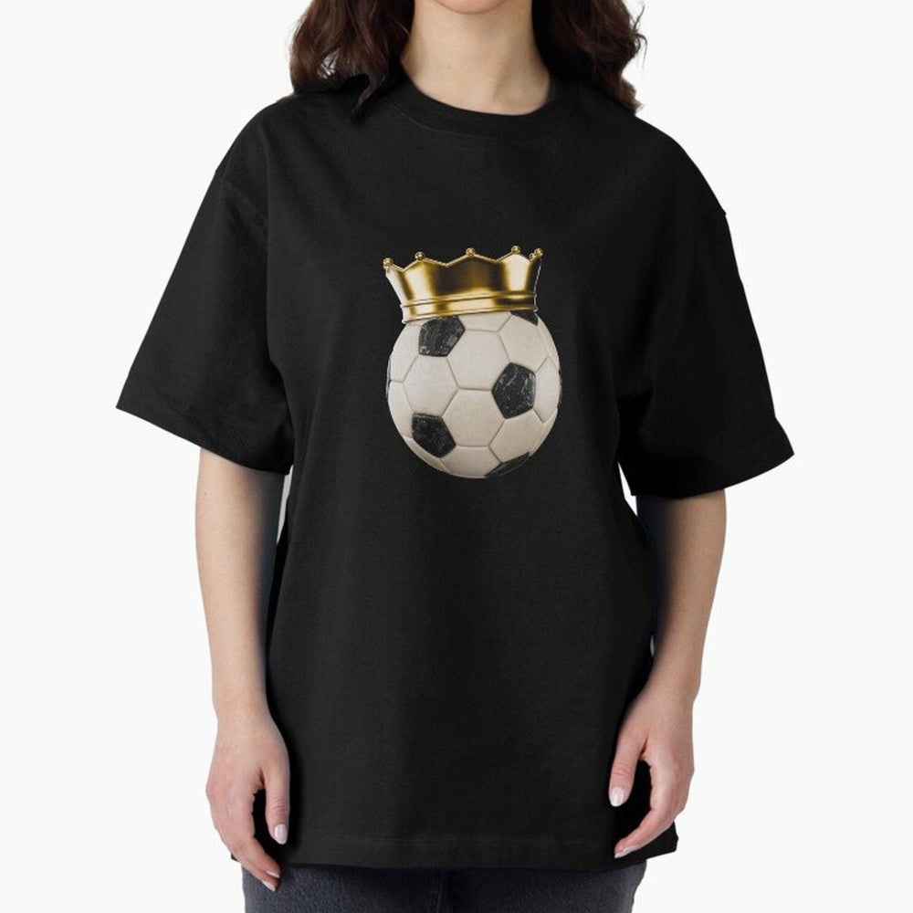 Soccer Ball with Kings Crown, Sticker Illustration Oversized T-Shirt Support Iconic Players in Match Day Hype around FIFA World Cup 2026 Group Stage, Haaland and Mbappe, Argentina and Brazil, Stadium Memories, Football Loyalty, International Chants